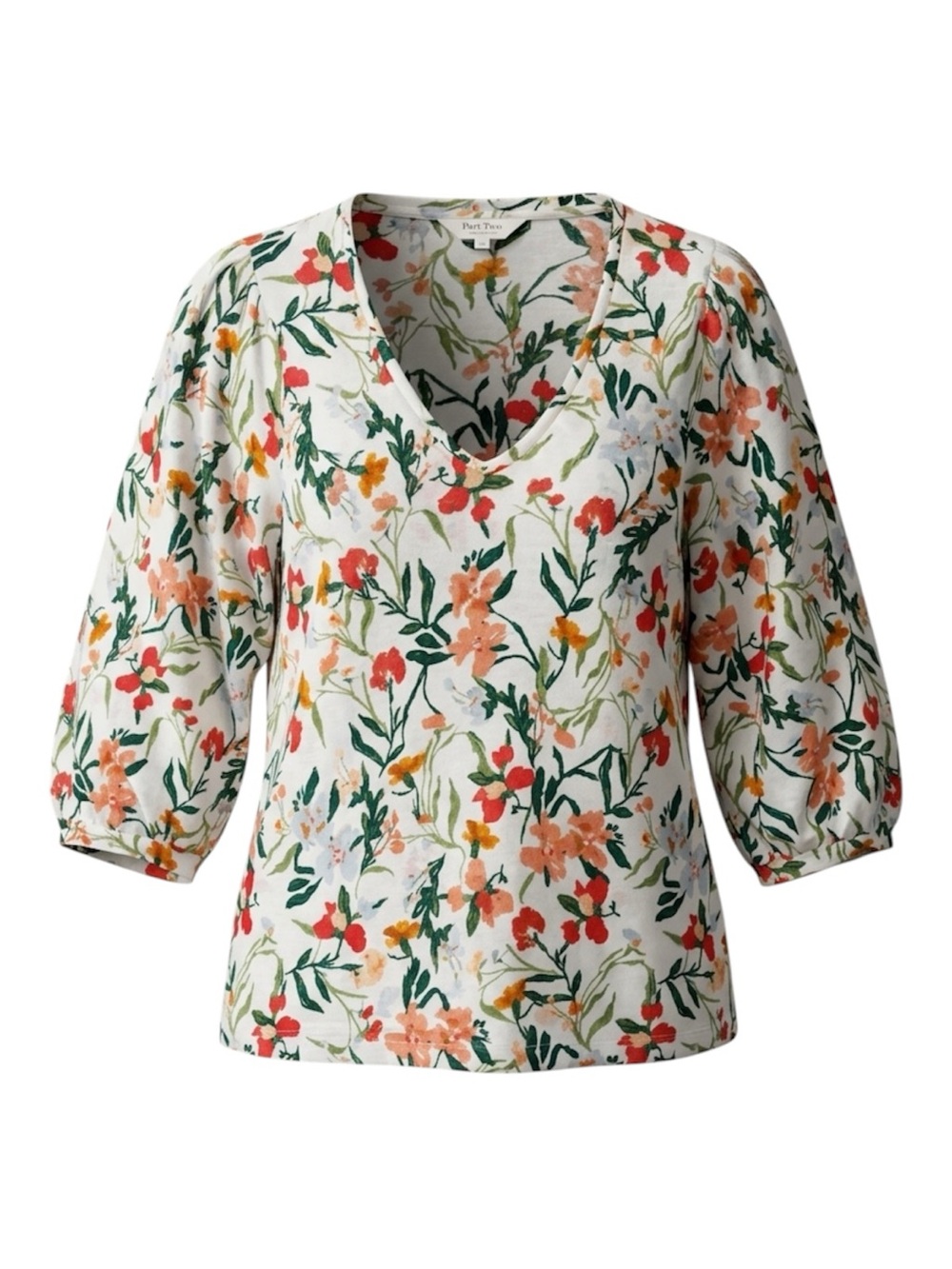 Part Two Copenhagen 100% Linen Floral Crop Puff Sleeve Top Size Large